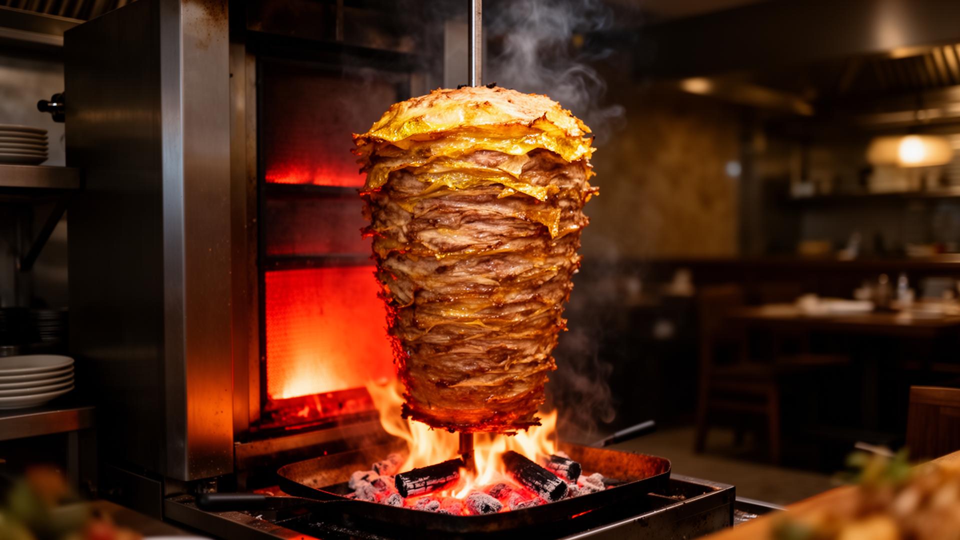 Frisch zubereiteter Döner am Spieß
